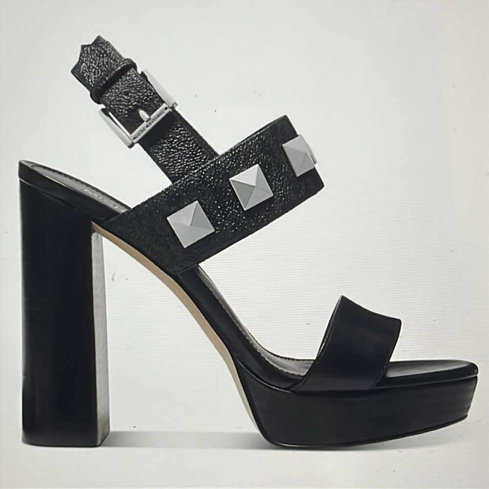 Michael Kors Wren Platform dress sandal with studs, black logo - Picture 3 of 10